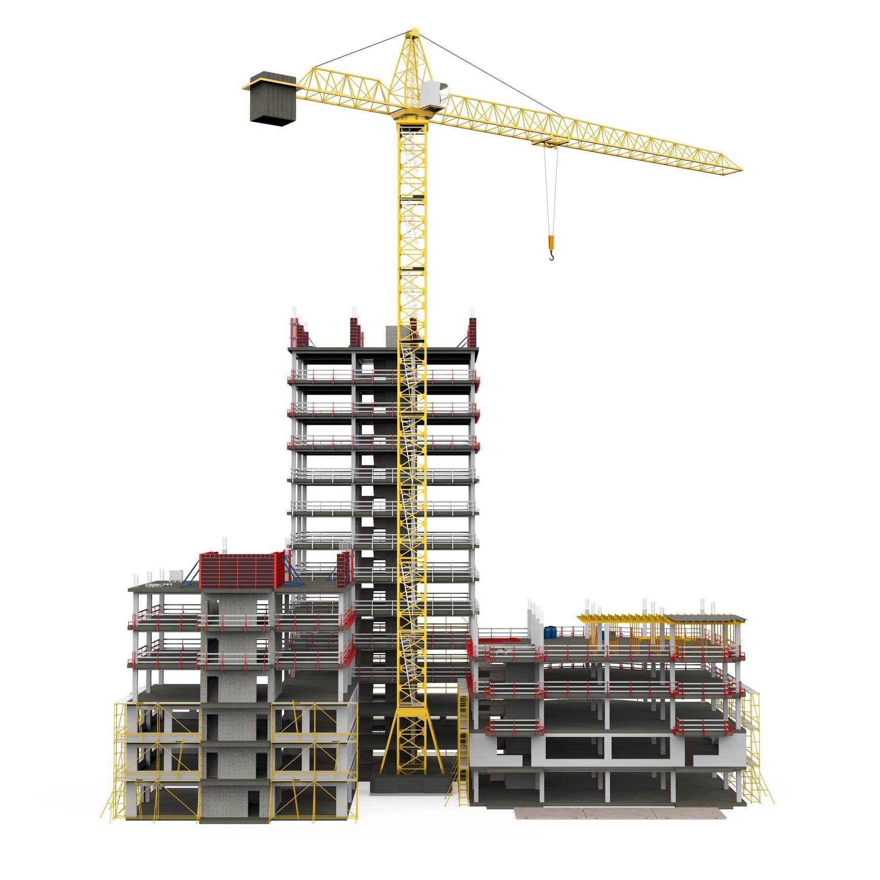 Construction crane at work on a building under development